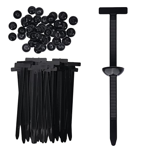 QCZD Universal Nylon Cable Tie Buckle Clips T-Head Push-In Fasteners 100-Pack Black