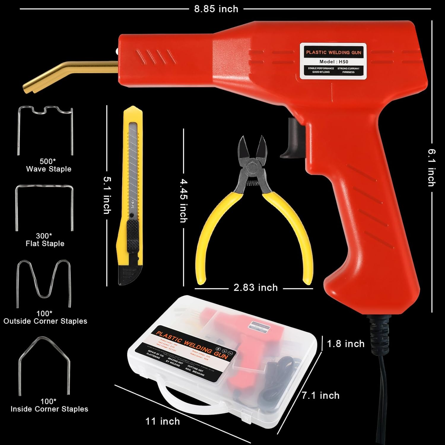 H50 Electric Plastic Welder Kit 1000-Piece Staples Red