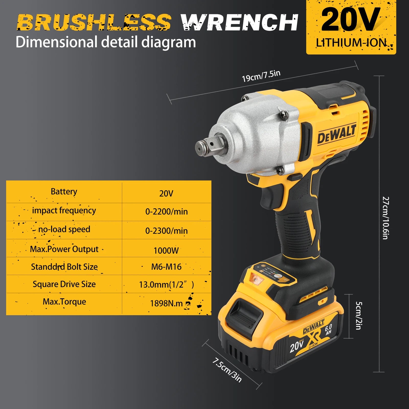 Llave de impacto sin escobillas DEWALT de 20 V